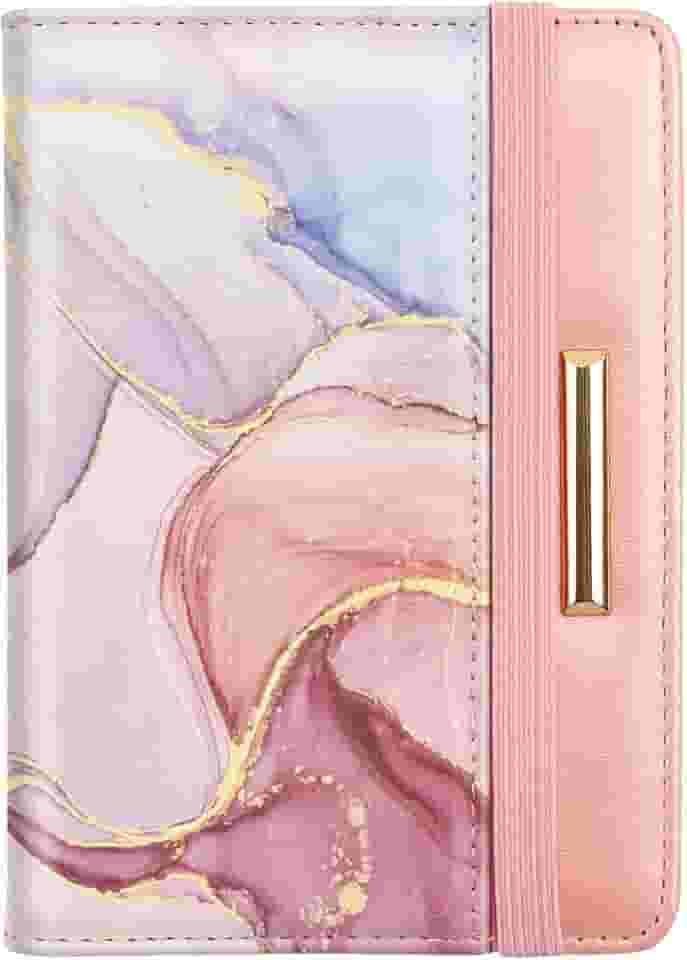 Capa para passaporte para viagem com bloqueio de RFID, capa para passaporte em ouro rosa com lindas flores e faixa elástica para mulheres, Aquarela rosa