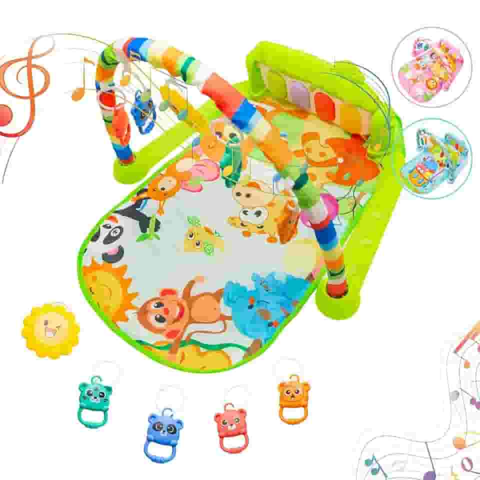 Tapete de Atividades Musical com Piano para Bebê, Arco de Brinquedos Interativos, Estampado e Cores Vibrantes (Verde)
