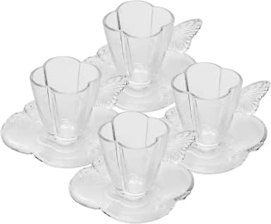WOLFF - Conjunto 4 Xícaras de Chá de Vidro com Pires Butterfly 180ml