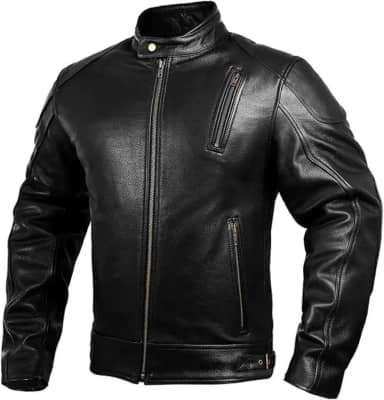 HWK Jaqueta de couro para motociclista com armadura masculina, jaqueta de couro genuíno Cafe Racer para equitação resistente ao clima