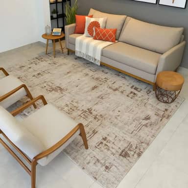 Tapete Retangular para Sala, 200x300cm, Felpa Baixa, Antiderrapante, Decorativo (Bege e Marrom Mesclado)