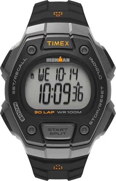 Timex Relógio masculino T5K821 Ironman Classic 30, com pulseira de resina, preto/laranja