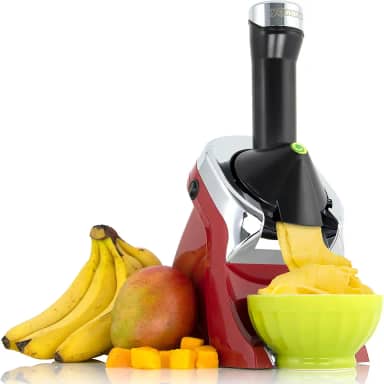 Yonanas 988RD Deluxe Frozen Sobremesa Maker Design Cromado Premium Frutas Lácteas Macio Sirva é Alternativa Vegana para Sorvete Livre de BPA Lava-louças Inclui 75+ Receitas, 200 Watts, Vermelho