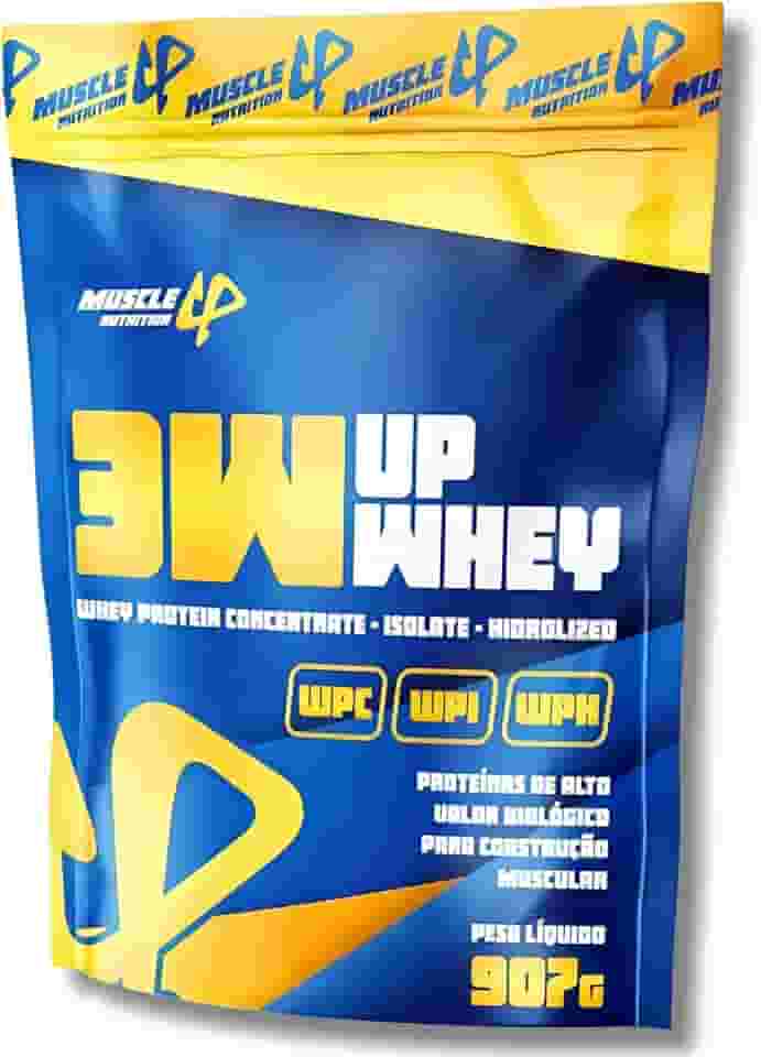 Whey Protein 3W 100% 24g De Proteína/Dose (30g) Baixo Carboidrato Sem Glúten - Muscle Up Nutrition (907G, Ninho com Morango)