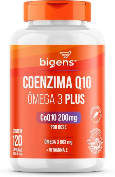 Coenzima Q10 200mg + Ômega 3 Plus + Vitamina E, 120 Cápsulas, Bigens
