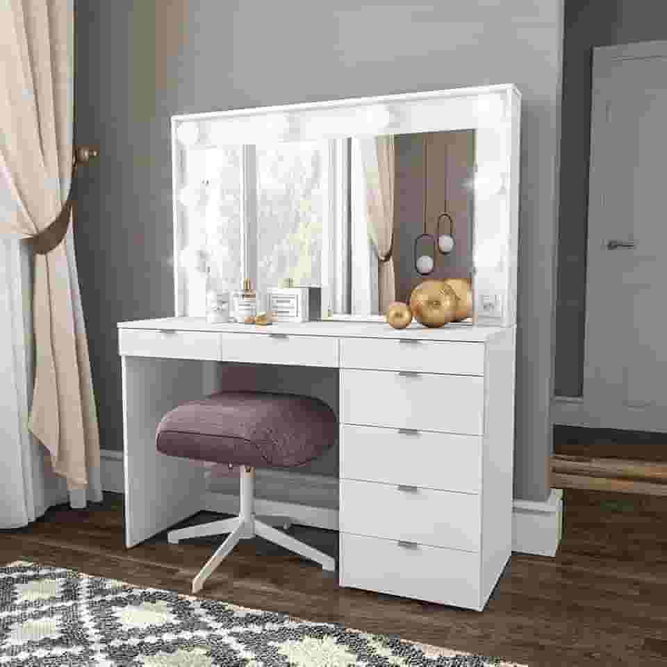 Penteadeira Camarim com Espelho 7 Gavetas Diamante Espresso Móveis Branco