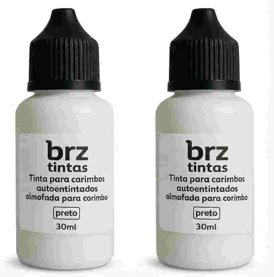 Kit 2 Frascos (2x30ml) - BRZ Tinta Preta para Carimbo, 30ml, Secagem Rápida, Qualidade Profissional
