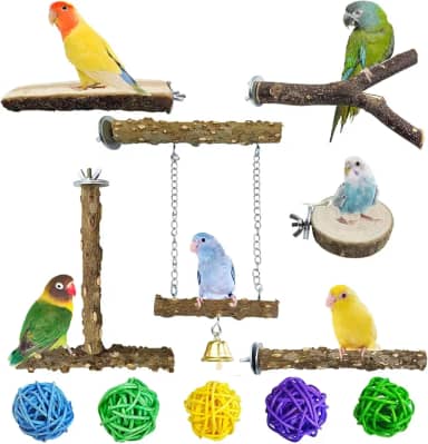 kathson Poleiros naturais de madeira para pássaros, poleiro plano, papagaio, periquito, plataforma, brinquedos de mastigar, acessórios para gaiola, brinquedo de exercício para calopsitas, periquitos,