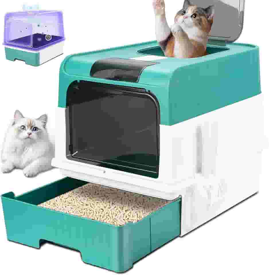 Caixa de Areia para Gatos, Bandeja de Caixa de Areia com Luz Uv para Manter O Ar Fresco, Areia para Gato, Caixa de Areia para Gatos Grande Fechada, Caixas de Areia para Gatos, Banheiro Gato(Verde)