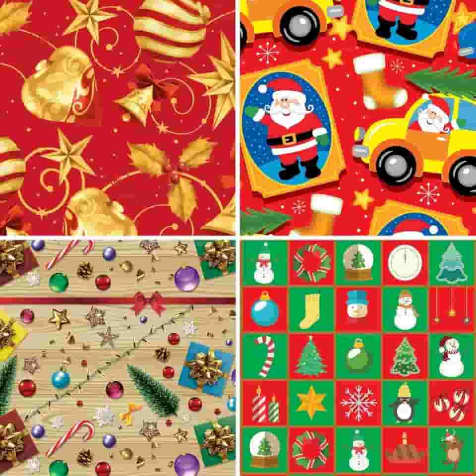 Papel para Presente, 50cm X 60cm, Couche, Fantasia Natal, 4 modelos Sortidos, Pacote com 40 Unidades, Gessele