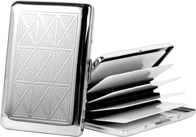 Carteira de viagem fina com proteção de metal RFID para homens e mulheres, Prata, Porta-cartão de crédito RFID de metal sólido leve