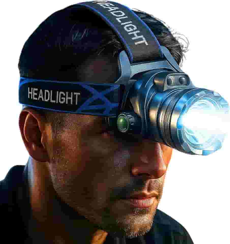 Lanterna de Cabeça Recarregável LED 4000 Lúmens, 9 Modos, Sensor de Movimento, Zoom Ajustável, IPX7, Ideal para Camping, Pesca e Ciclismo (2 Baterias)