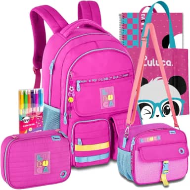 Kit Mochila Luluca Escolar Lancheira Estojo Escolar Meninas Resistente Infantil Juvenil