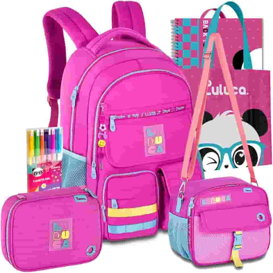 Kit Mochila Luluca Escolar Lancheira Estojo Escolar Meninas Resistente Infantil Juvenil