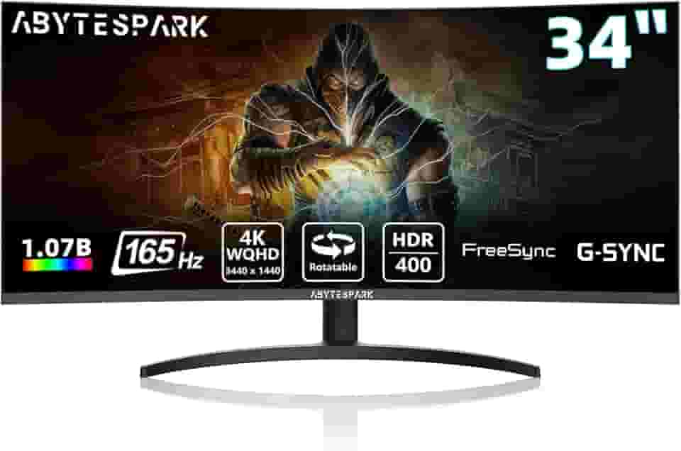 Monitor de jogos WQHD 4K (3440 × 1440) curvo de 34 polegadas, 165Hz 1500R-PIP/PBP, 1ms (MPRT), HDR400, DCI-P3 95%, FreeSync e G-Sync, 2 DP 1.4 e 2 HDMI 2.0, ajuste de altura de inclinação