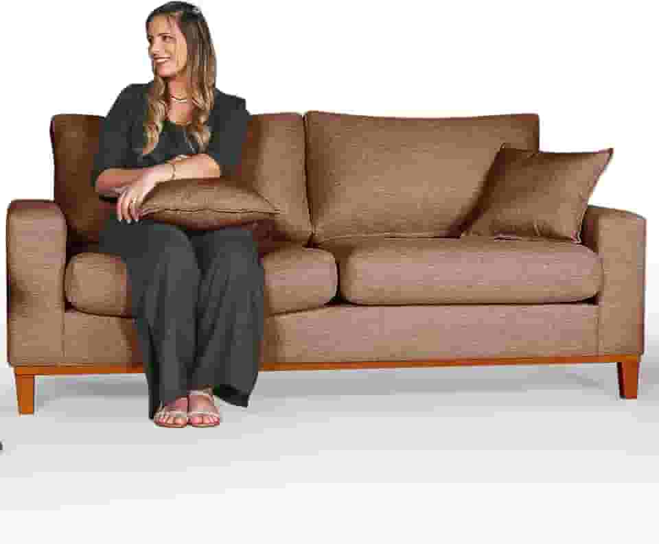 Sofá Living 3 lugares em Linho Essencial Estofados (Marrom, 3 Lugares)