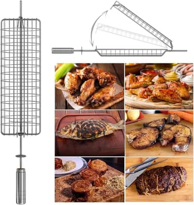 Espeto Grelha Giratório Côncava 65cm ARTINOXGRILL - Abre-Fecha - Ideal para Peixes/Frangos