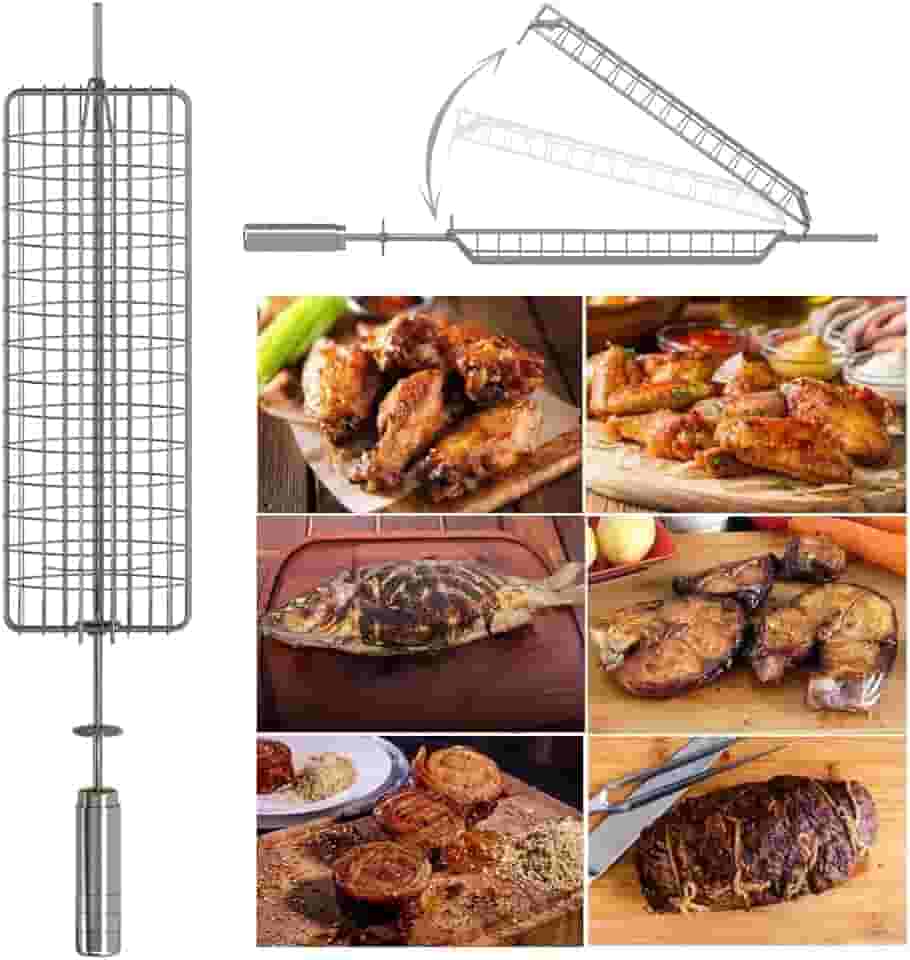 Espeto Grelha Giratório Côncava 65cm ARTINOXGRILL - Abre-Fecha - Ideal para Peixes/Frangos