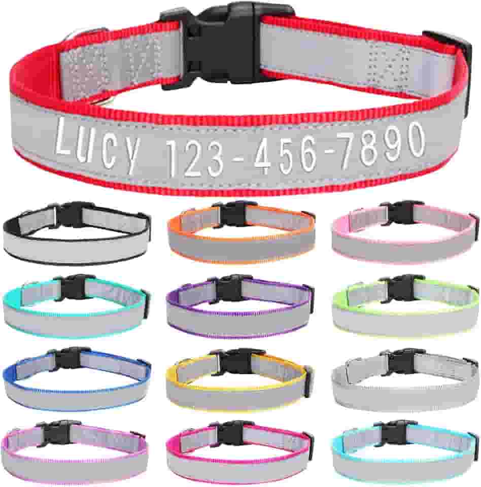 Coleira de cachorro bordada personalizada com nome e número de telefone do animal de estimação, coleiras de tamanhos ajustáveis personalizadas com fivela de liberação rápida e anel em D para cães