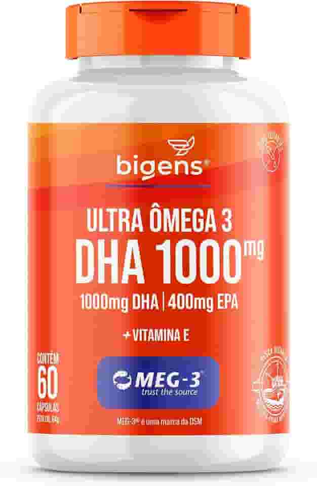 Ultra Omega 3, DHA 1000mg, 400mg EPA, com vitamina E, Certificado MEG-3, 60 Cápsulas, Bigens (Unidade)