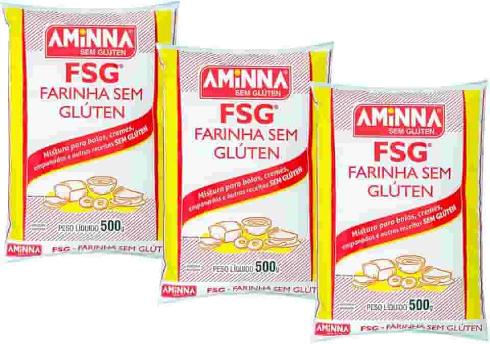 Kit 3 Farinha FSG Sem Glúten Massas e Bolos 500g Aminna