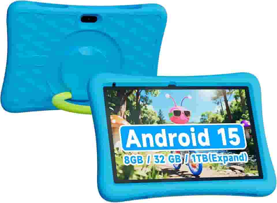 ZZB Tablet Android 15 de 10 polegadas para crianças com capa, 8 GB (3 + 5 estendidos) RAM + 32 GB de armazenamento (suporta micro SD de 1 TB), bateria longa de 6000 mAh, câmeras duplas, tablets