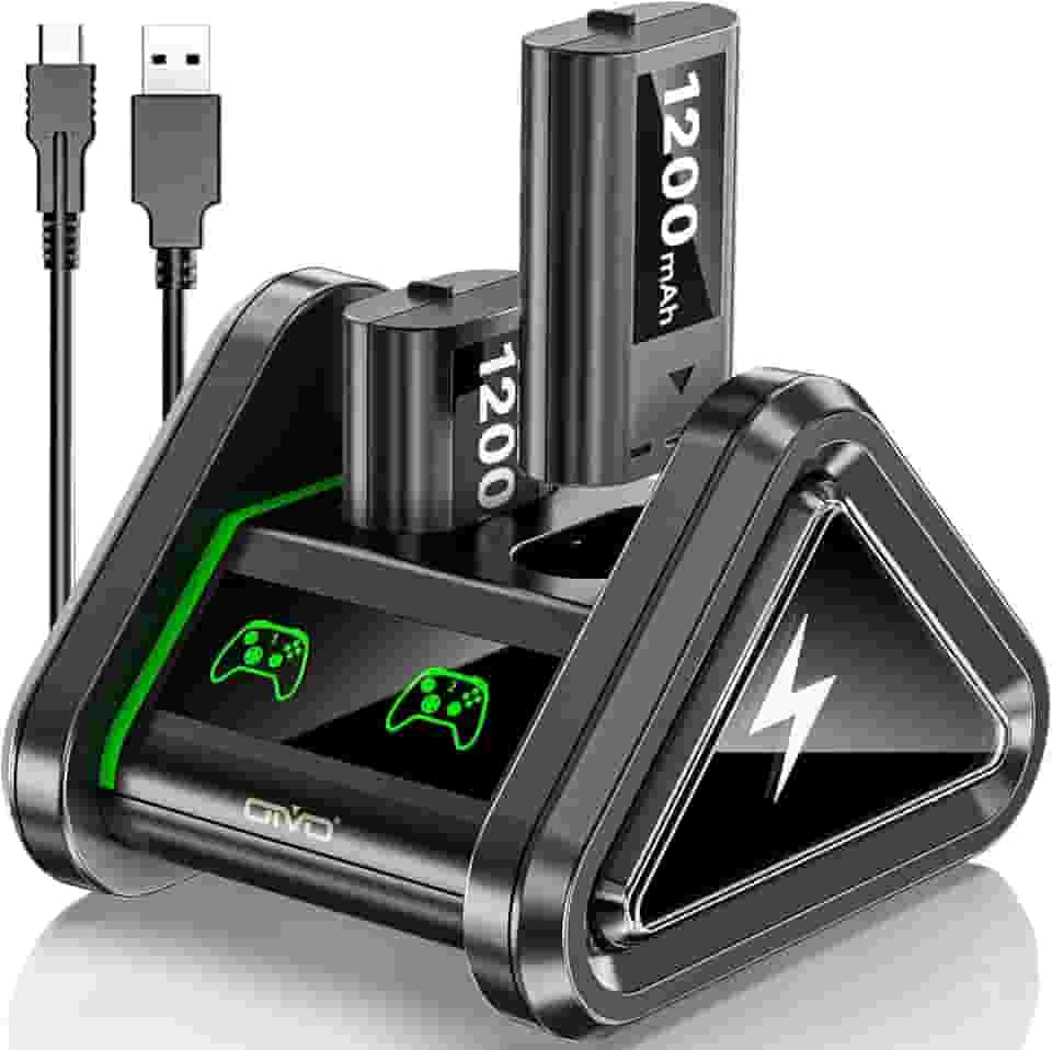 Pacote de bateria recarregável com estação de carregamento para Xbox, 2 baterias recarregáveis de 1200 mAh com base de carregamento para controles Xbox Series X|S/Xbox One X|S/Elite – Cabo USB-C incluído…