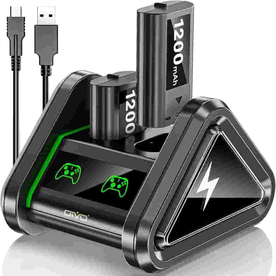 Pacote de bateria recarregável com estação de carregamento para Xbox, 2 baterias recarregáveis de 1200 mAh com base de carregamento para controles Xbox Series X|S/Xbox One X|S/Elite – Cabo USB-C incluído…