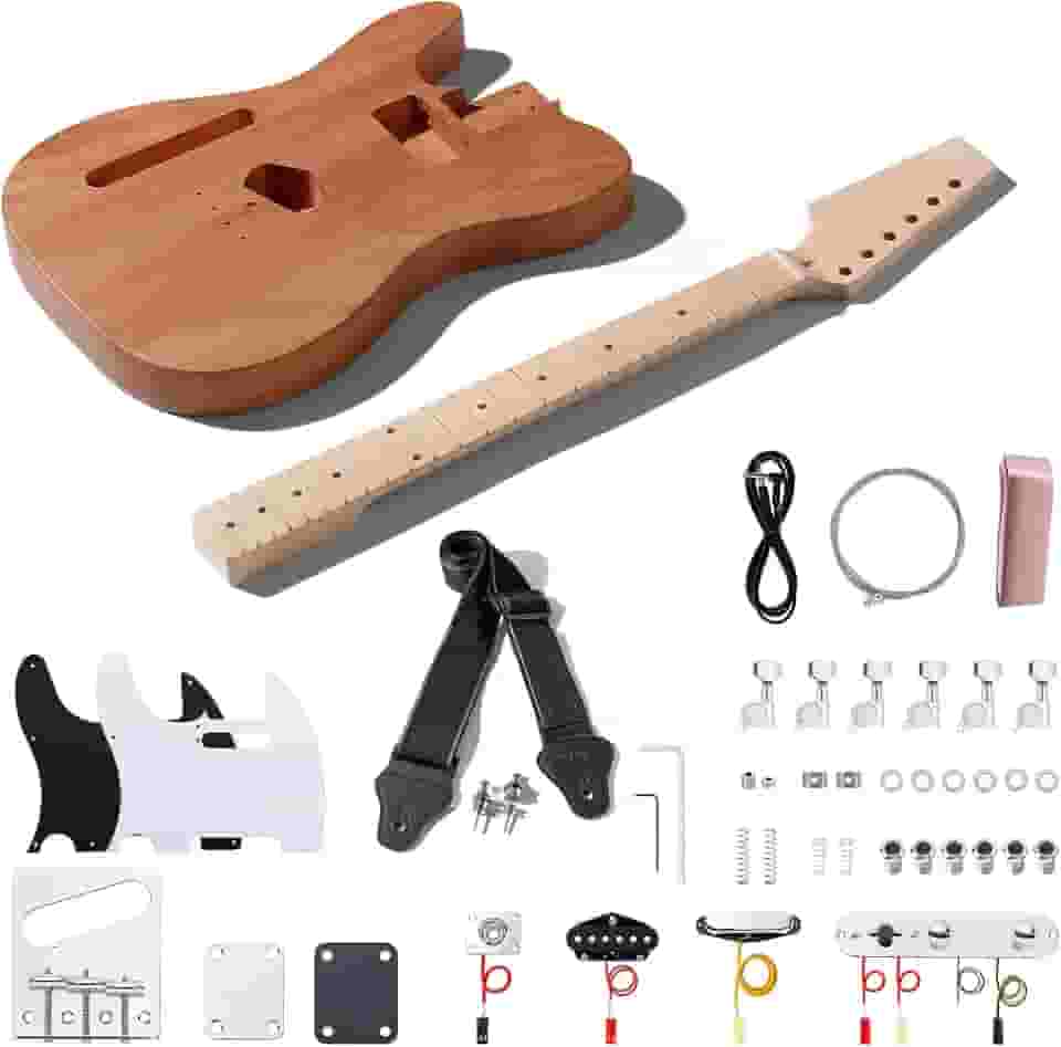 Leo Jaymz Kits de guitarra elétrica DIY TL estilo esquerdo com corpo de mogno e pescoço de bordo - escala de bordo e todos os componentes incluídos (TL canhoto)
