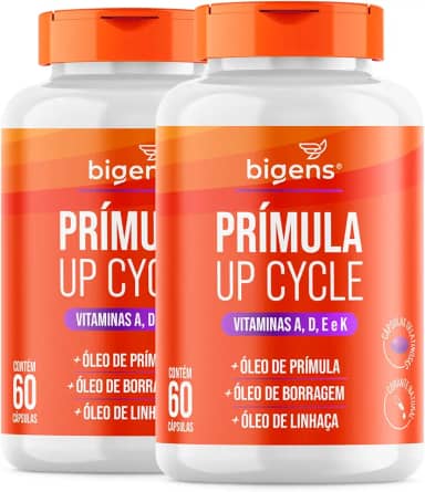 Prímula Up Cycle, Óleo de Prímula, Óleo de Linhaça, Vitamina A, D, E e K, 60 cápsulas, Bigens (Kit 2)