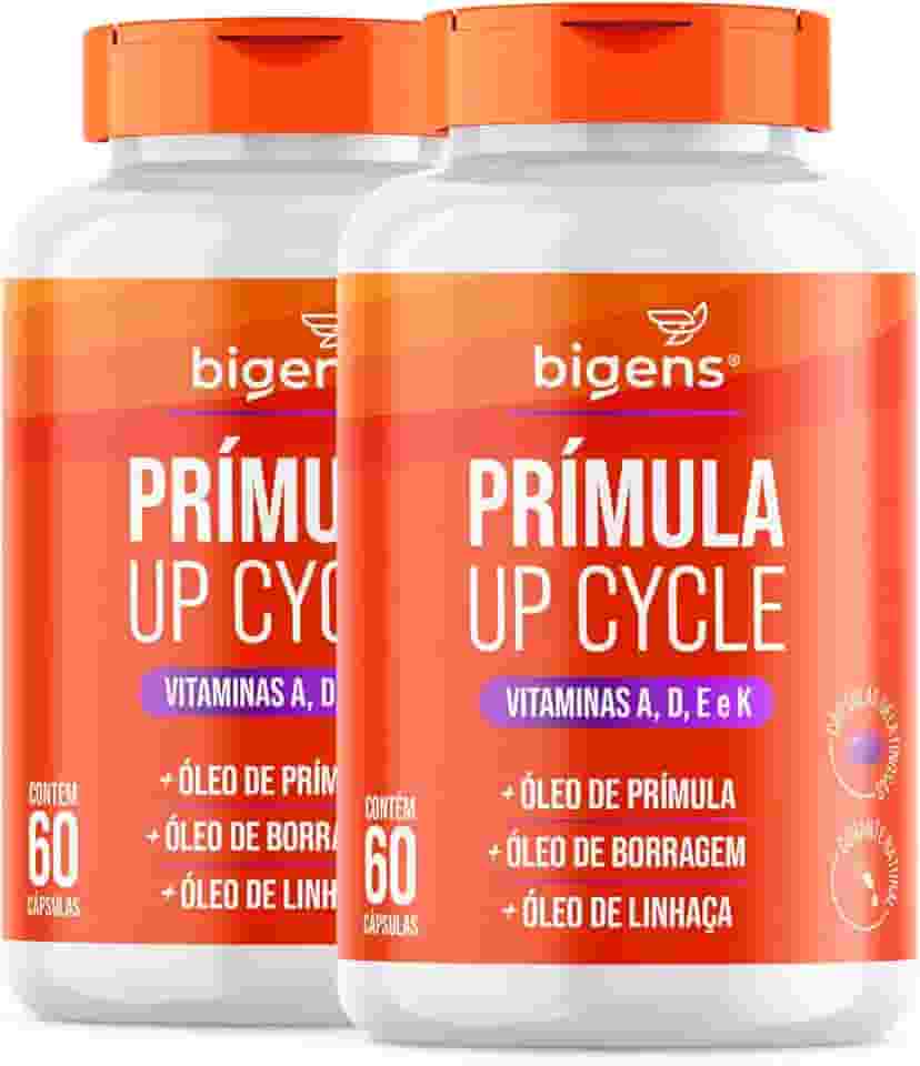Prímula Up Cycle, Óleo de Prímula, Óleo de Linhaça, Vitamina A, D, E e K, 60 cápsulas, Bigens (Kit 2)