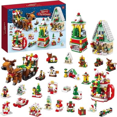 Calendário Do Advento Natalino 2025, Kit de Construção 6 em 1 com 24 Surpresas, Blocos Compatíveis com Lego, Presente para Crianças, Meninos e Meninas a Partir de 6 Anos, Reno e Taça de Natal (Rena de Natal)