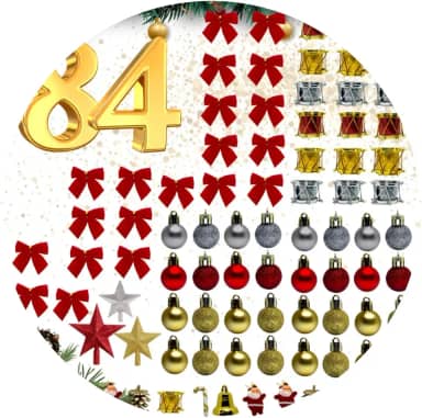 Kit 84 Enfeites + Pisca Para Árvore Natal Decoração Com Ponteira (KIT 84 ENFEITES - SEM PISCA)