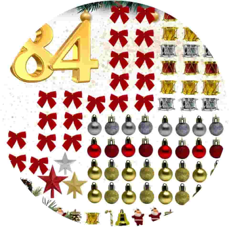 Kit 84 Enfeites + Pisca Para Árvore Natal Decoração Com Ponteira (KIT 84 ENFEITES - SEM PISCA)