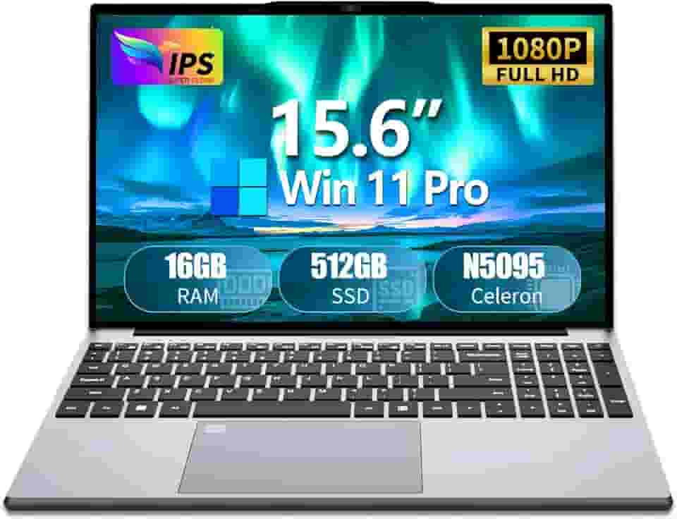 Laptop para jogos, laptop de 15,6 polegadas, processador Celeron N5095, 16 GB de RAM, SSD de 512 GB, tela FHD 1920 * 1080, teclado retroiluminado com abertura de ângulo de 180, mini HDMI, computadores