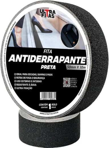 Faixa Fita Lixa Antiderrapante 50 mm X 30 Metros - Preta para Escadas Rampas Degraus Áreas Externas Internas Piso Garagem - Ultra Fitas