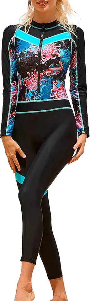 Roupa de mergulho feminina de manga comprida Rash Guard com proteção solar UV para mergulho com snorkel e caiaque