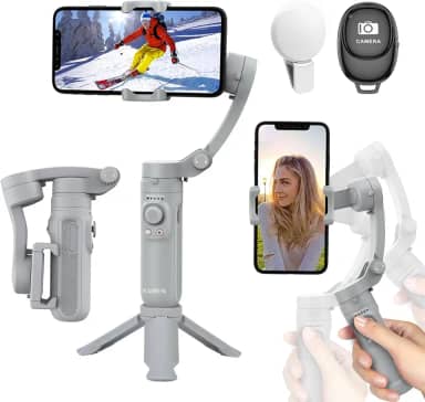 Estabilizador para Celular de Três Eixos, Cardã Inteligente com Controle Remoto Recarregável, Estabilizador Portátil Plegável para Android e iPhone, Ideal para Vlogs, YouTube, TikTok