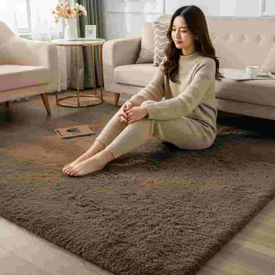 Tapete Peludo Felpudo 2,00 x 1,50m Antiderrapante para Sala Quarto Sofá Decoração Confortável Macio Shaggy Bege Moderno Tecido Aconchegante (Marrom)