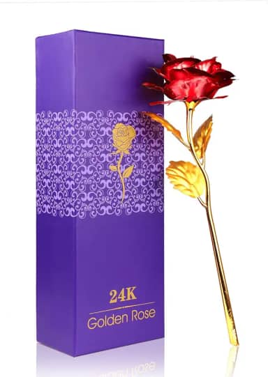 ONEVER Rosa artificial banhada a ouro 24K, para decoração; presente para o Dia das Mães, Dia dos Namorados e aniversários