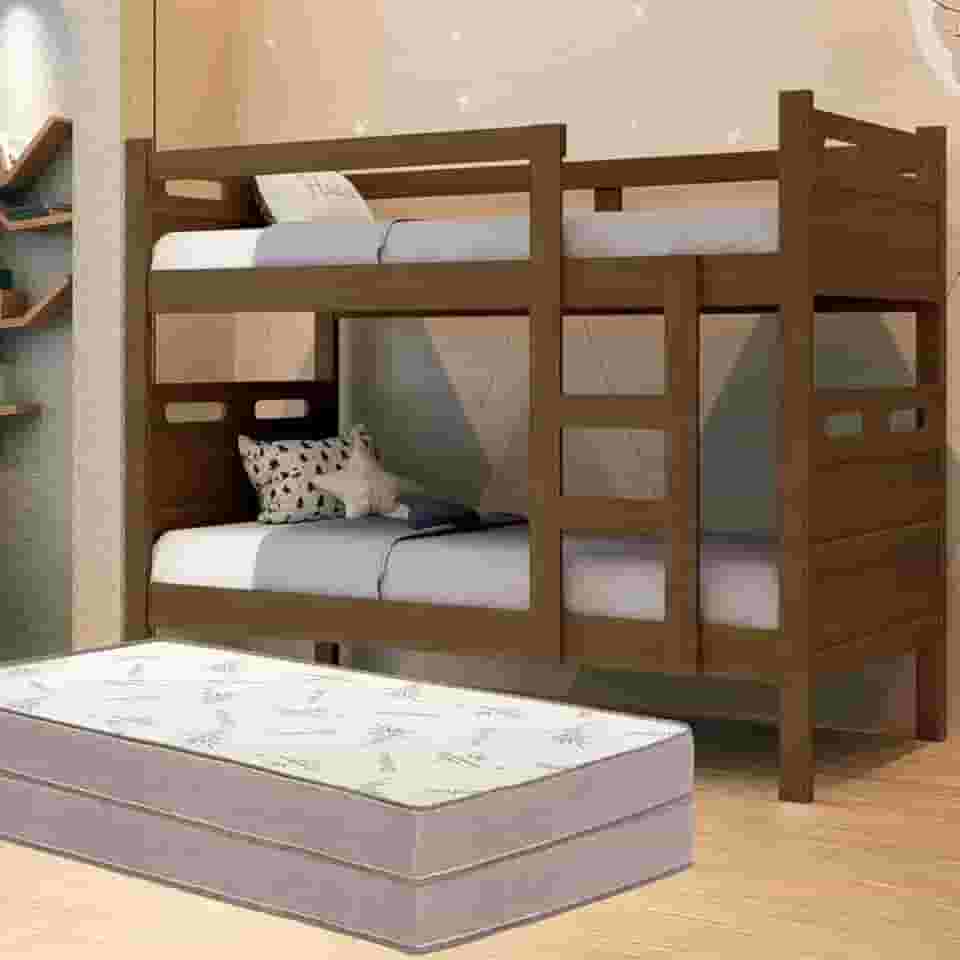 Beliche Jaspe Completa com 2 Colchões D33, Tranformável em Camas de Solteiro, Suporta 100kg por Cama (Legno)