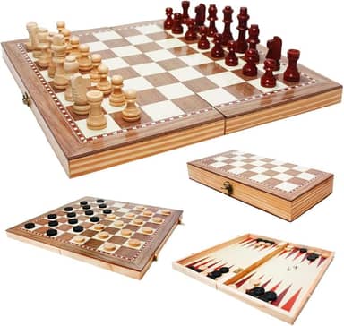 Jogo Xadrez Dama Gamão 3 Em 1 50x50 Madeira Tamanho Grande (maromm)