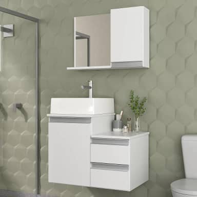 Gabinete Banheiro Cross 60cm com Cuba e Espelho (Branco Inteiro)