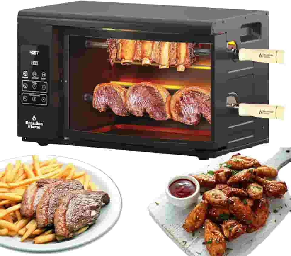 Brazilian Flame Forno Elétrico Rotativo Rotativo - Série Volta, Grelha Vertical De Bancada Com Espetos Giratórios Automáticos Para Frango, Carne E Kebab, Visor Digital E Temperatura Ajustável, Capac
