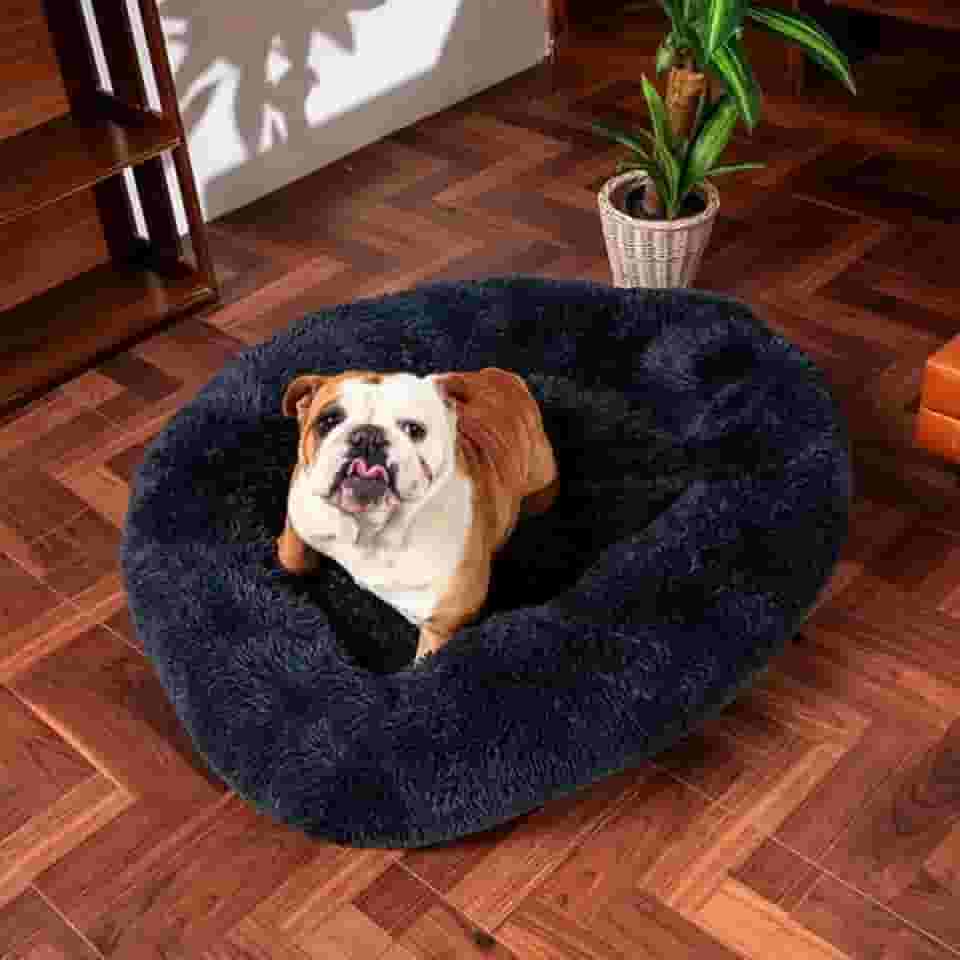 Caminha Nuvem CAMA Pet Redonda PELUCIA Para Cachorros E Gatos DONUT CABANA CASA CASINHA IGLU BORDAS ELEVADAS FUNDO ANTIDERRAPANTE QUALIDADE PREMIUM P 40 CM (PRETO)