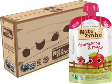Natuzinho, Kit com 6 Papinhas Orgânicas para Bebê, Sabor Maçã e Framboesa, Sem Açúcar, Aditivos ou Conservantes, Ideal para Introdução Alimentar, 99g cada