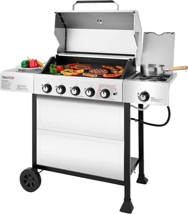 Royal Gourmet GA5401T Churrasqueira a gás propano com 5 queimadores laterais e queimador Sear, churrasqueira a gás de aço inoxidável com saída de 61.000 BTUs para churrasqueira e cozinhar no quintal