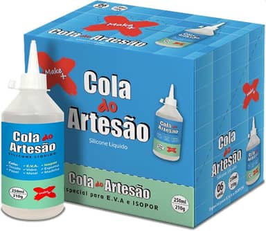 Cola Para Artesanato Artesao Silicone Liquido 250ml - Caixa com 6, Make+, 6014, Multicor