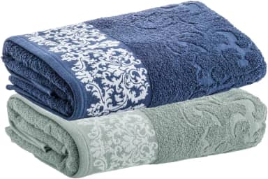 Kit Jogo Toalhas Banho, 2 Pe�as, Medalh�o, Corttex, Algod�o, Jacquard, Alta Absor��o, 450g/m� - Altihaus (Verde/Marinho)