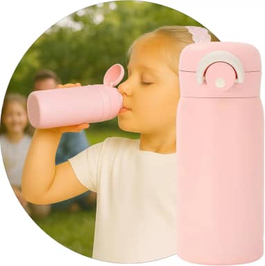 Garrafa Térmica Parede Dupla, 350ml, Inox, Tampa Abre e Fecha Fácil, Conserva Bebidas Geladas por 24h (Rosa)